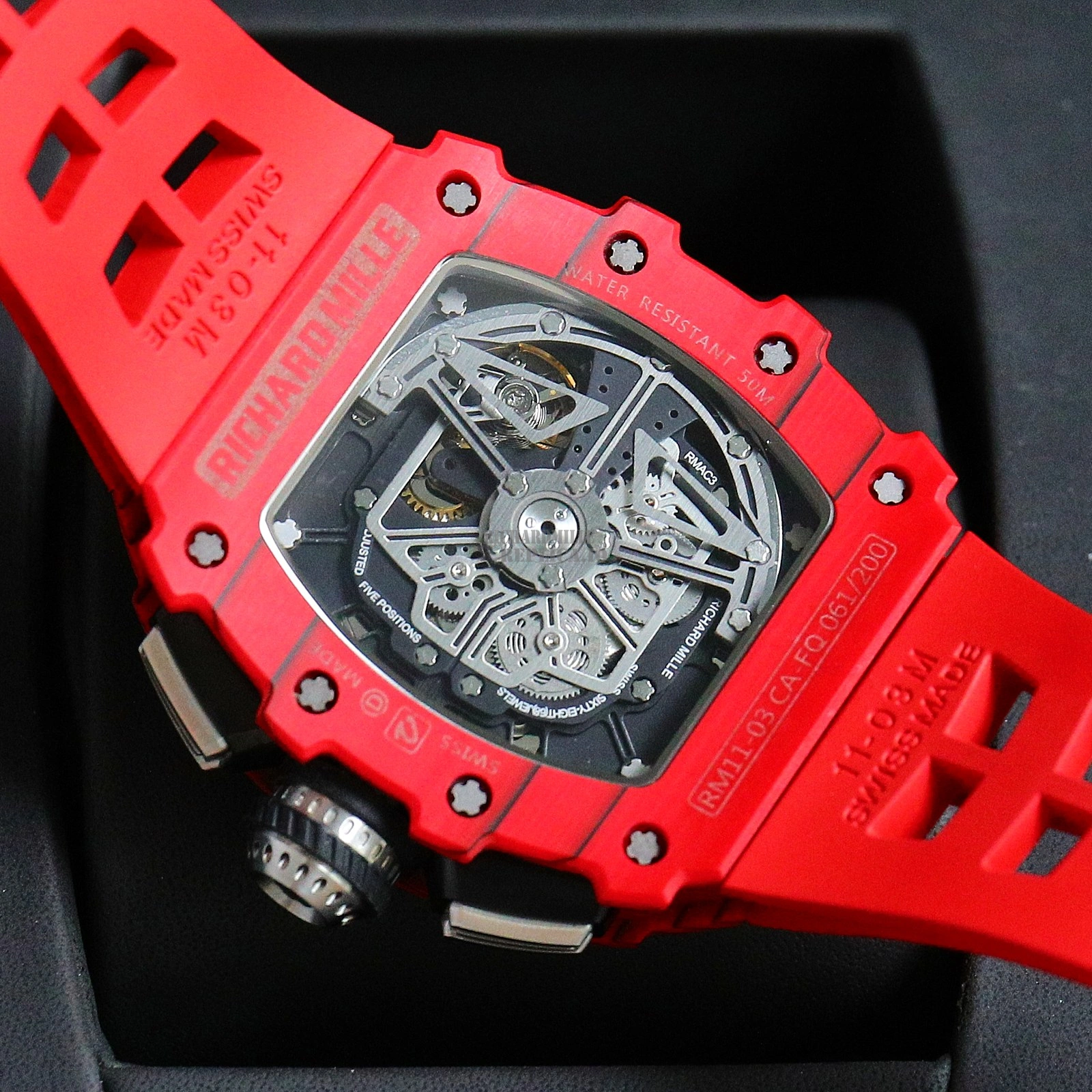 Richard Mille RM 11-03 Red Carbon Fiber Full Skeleton RMAC3 Automatic Replica Watch - Back view