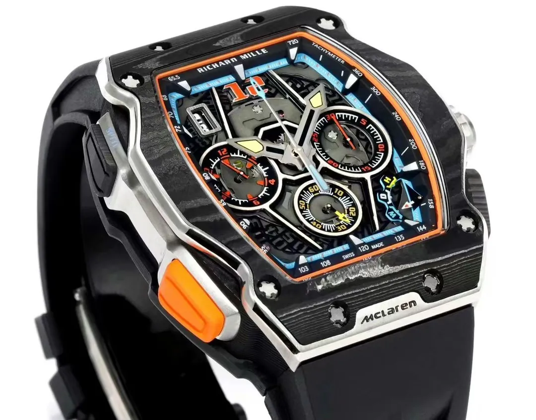 Replica Richard Mille RM 65-01 McLaren W1 Carbon TPT Automatic Chronograph Watch - Dial Detail 4