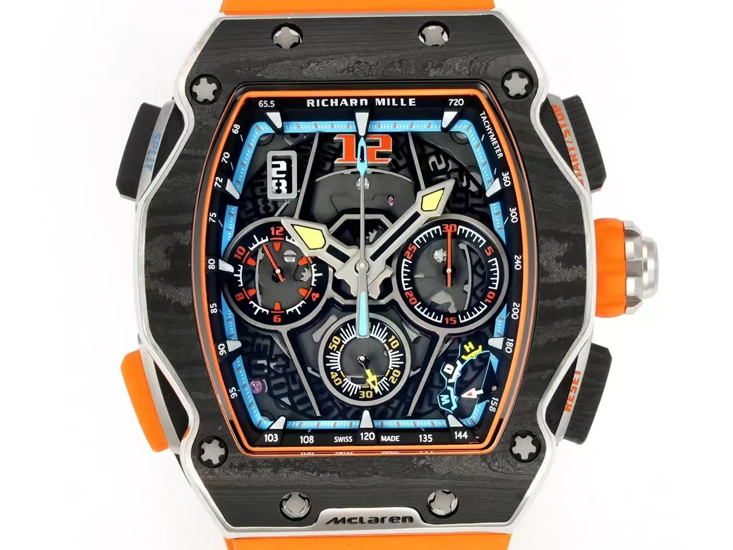Replica Richard Mille RM 65-01 McLaren W1 Automatic Chronograph Super Clone Watch – Orange - Dial Detail 1