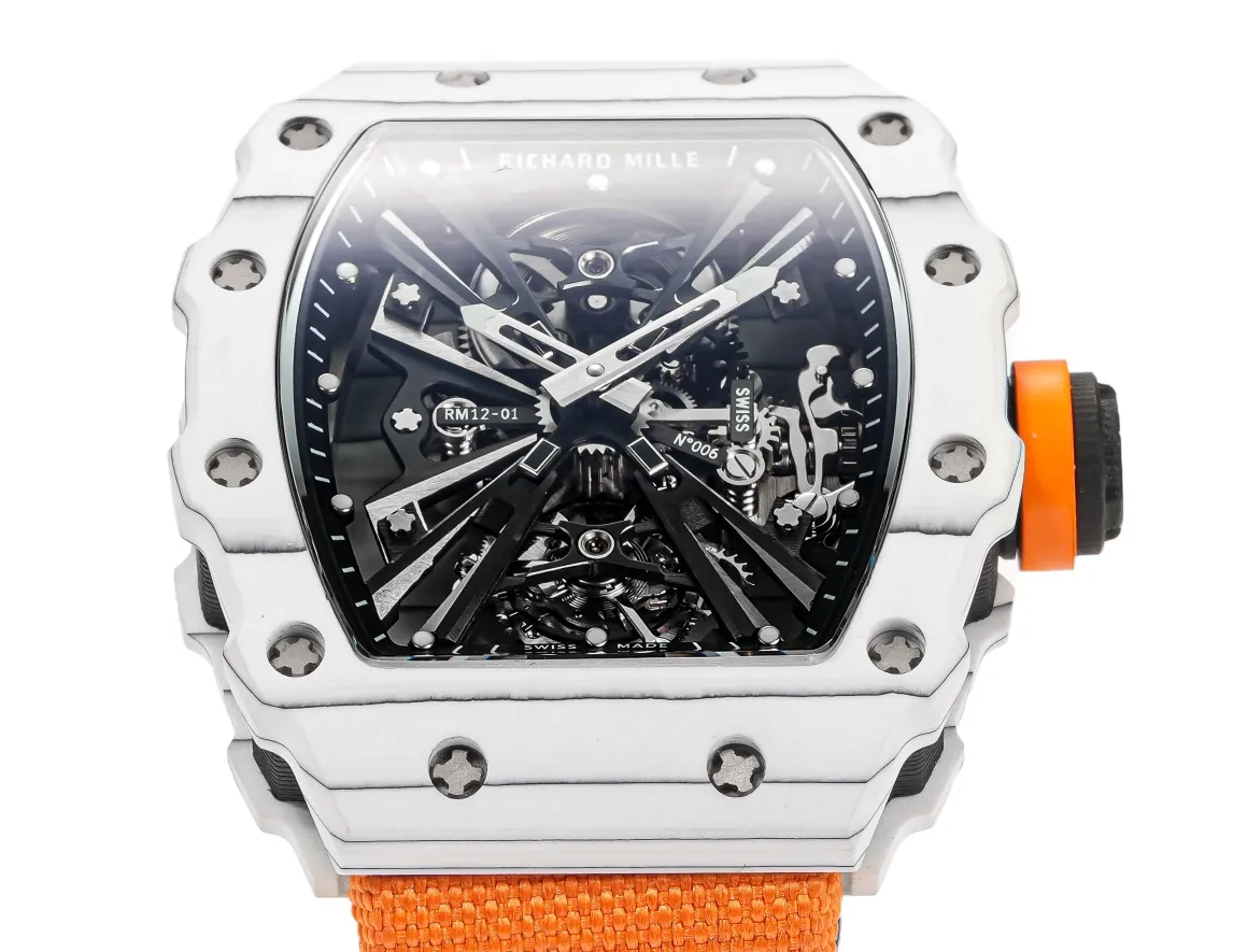 Richard Mille RM 12-01 Tourbillon Super Clone - White Carbon Fiber Orange Strap - Dial Detail 1