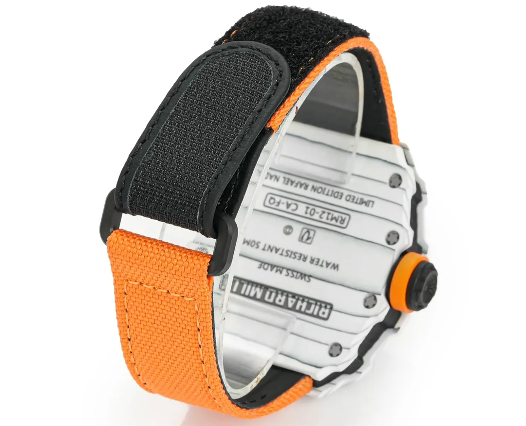 Richard Mille RM 12-01 Tourbillon Super Clone - White Carbon Fiber Orange Strap - Strap