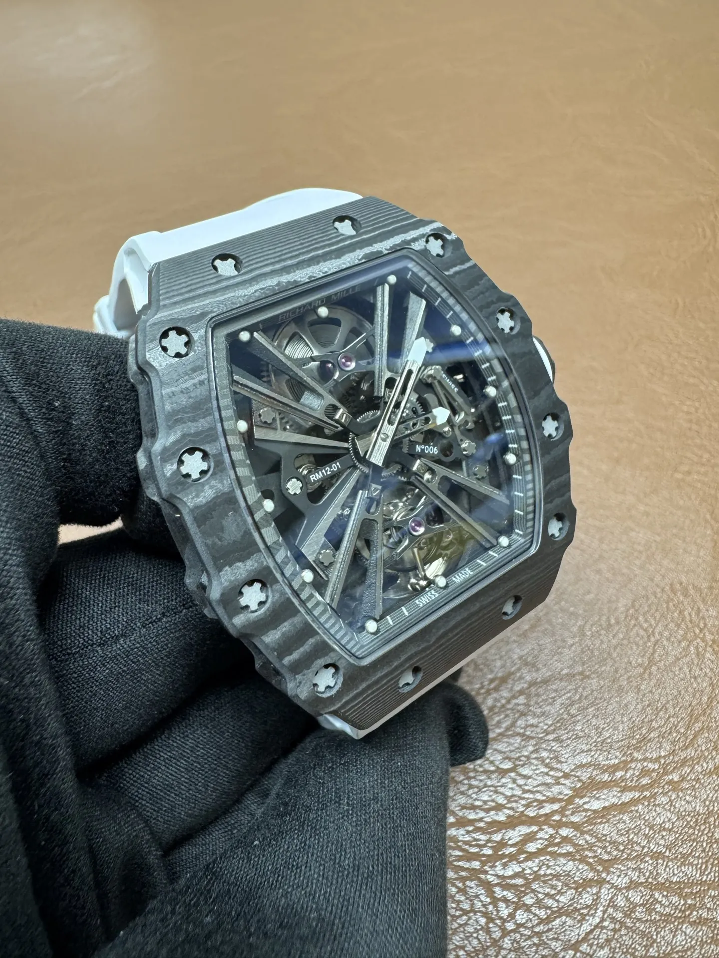 Replica Richard Mille RM 12-01 Black NTPT Carbon Fiber Tourbillon Watch - Dial Detail 1