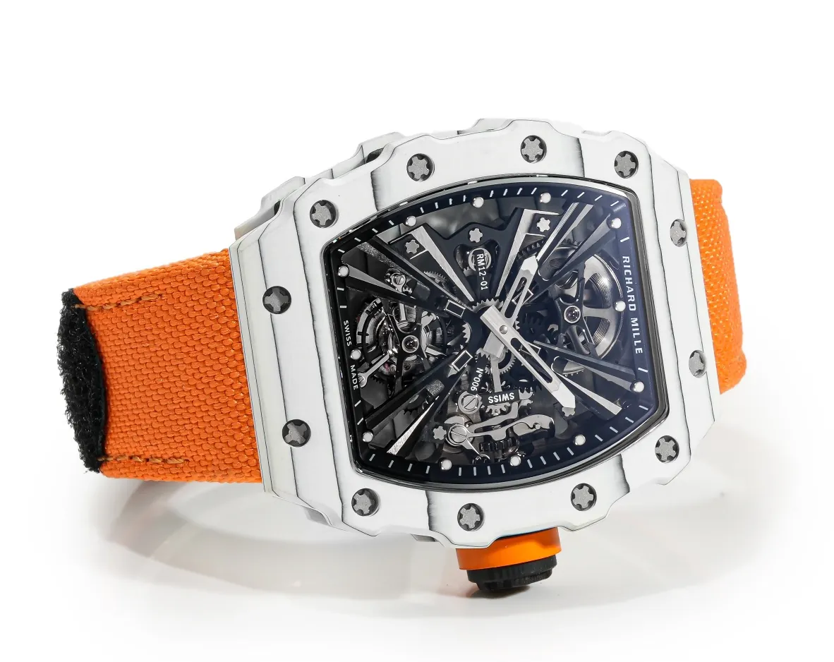 Richard Mille RM 12-01 Tourbillon Super Clone - White Carbon Fiber Orange Strap - Overall Details