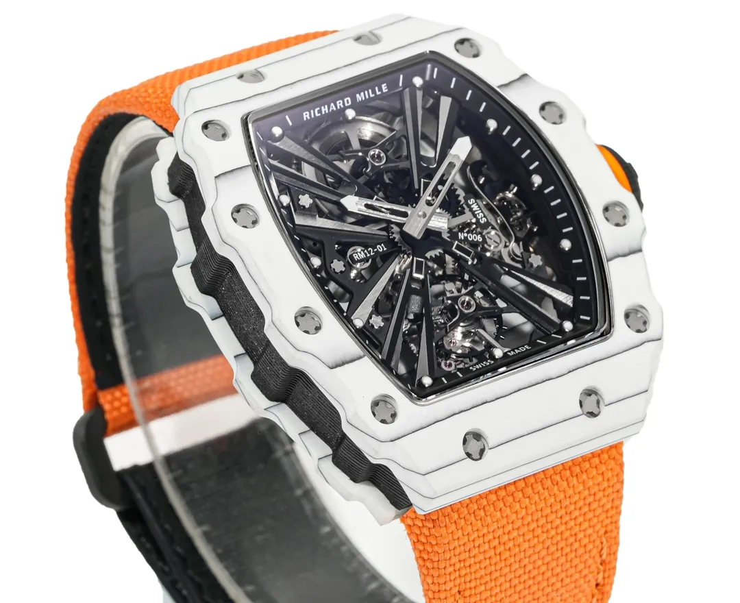 Richard Mille RM 12-01 Tourbillon Super Clone - White Carbon Fiber Orange Strap - Dial Detail 2