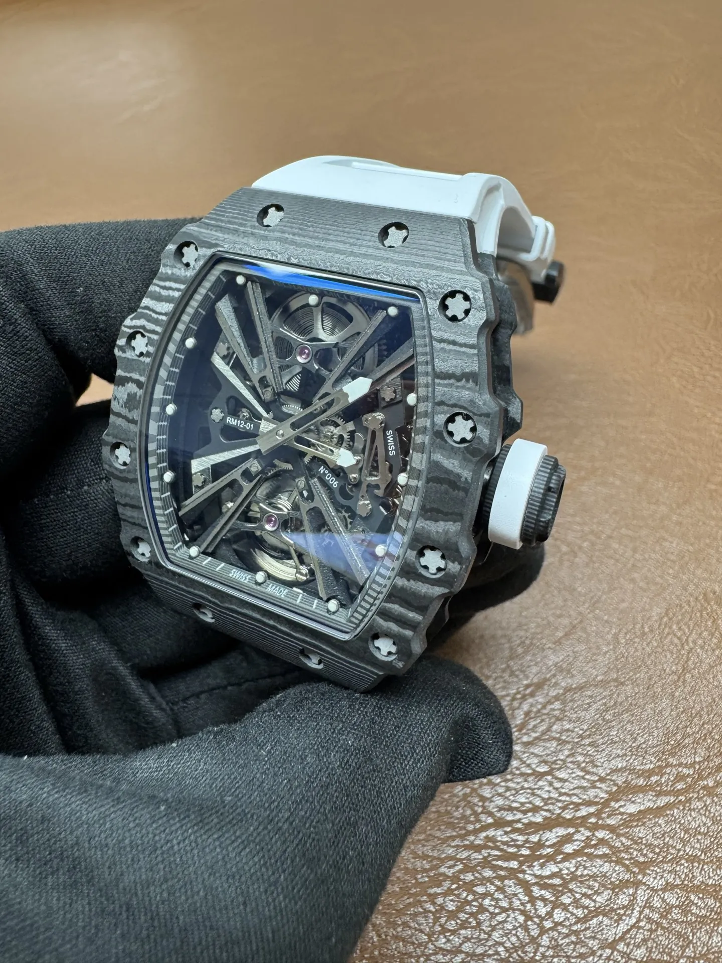 Replica Richard Mille RM 12-01 Black NTPT Carbon Fiber Tourbillon Watch - Dial Detail 2