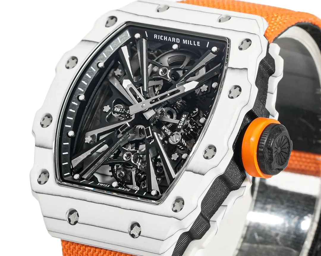 Richard Mille RM 12-01 Tourbillon Super Clone - White Carbon Fiber Orange Strap - Dial Detail 4