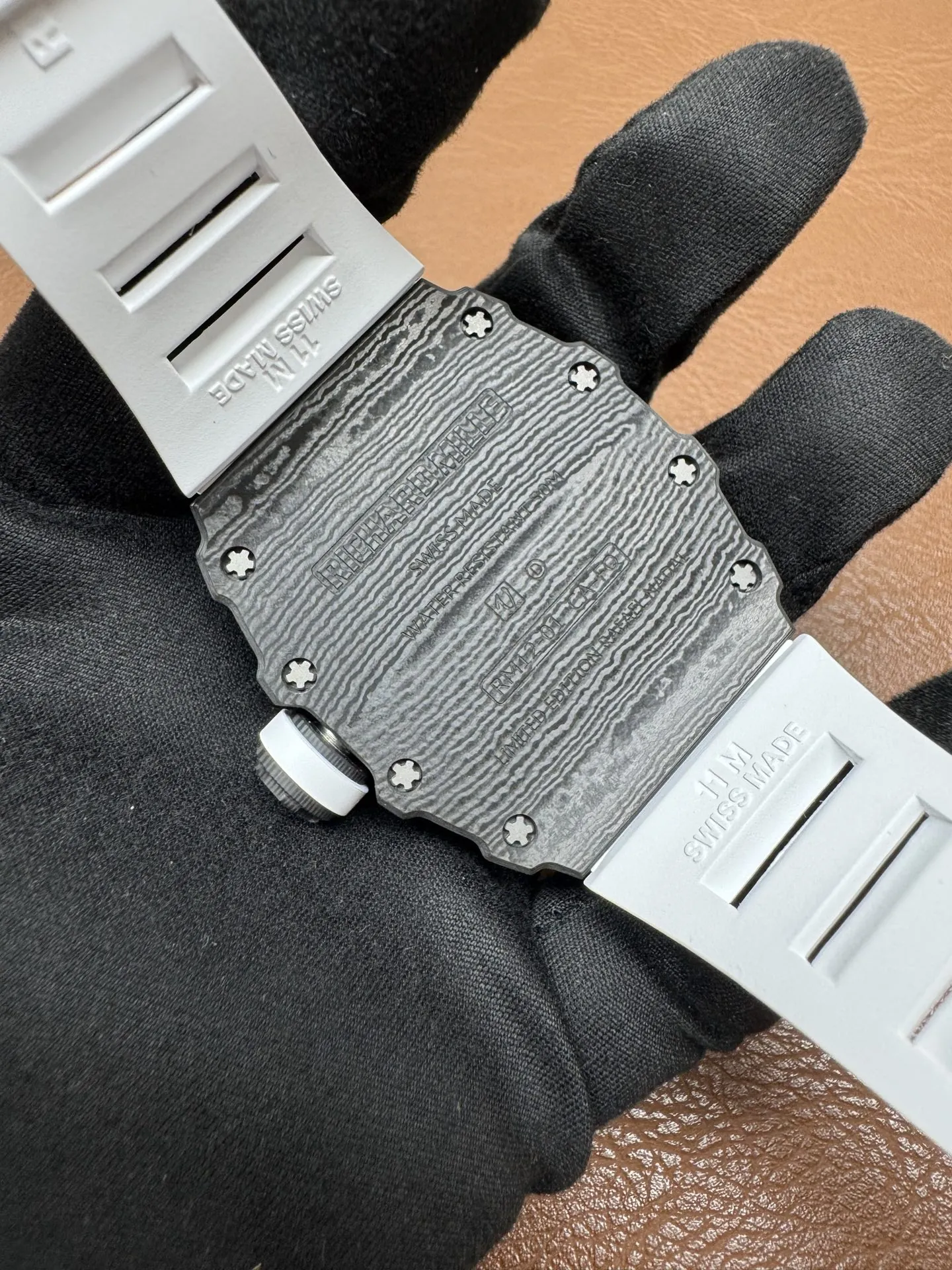 Replica Richard Mille RM 12-01 Black NTPT Carbon Fiber Tourbillon Watch - Back View