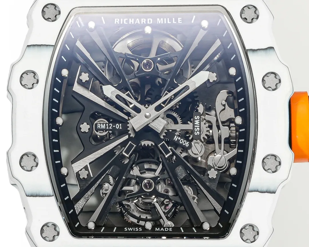 Richard Mille RM 12-01 Tourbillon Super Clone - White Carbon Fiber Orange Strap - Dial Detail 3