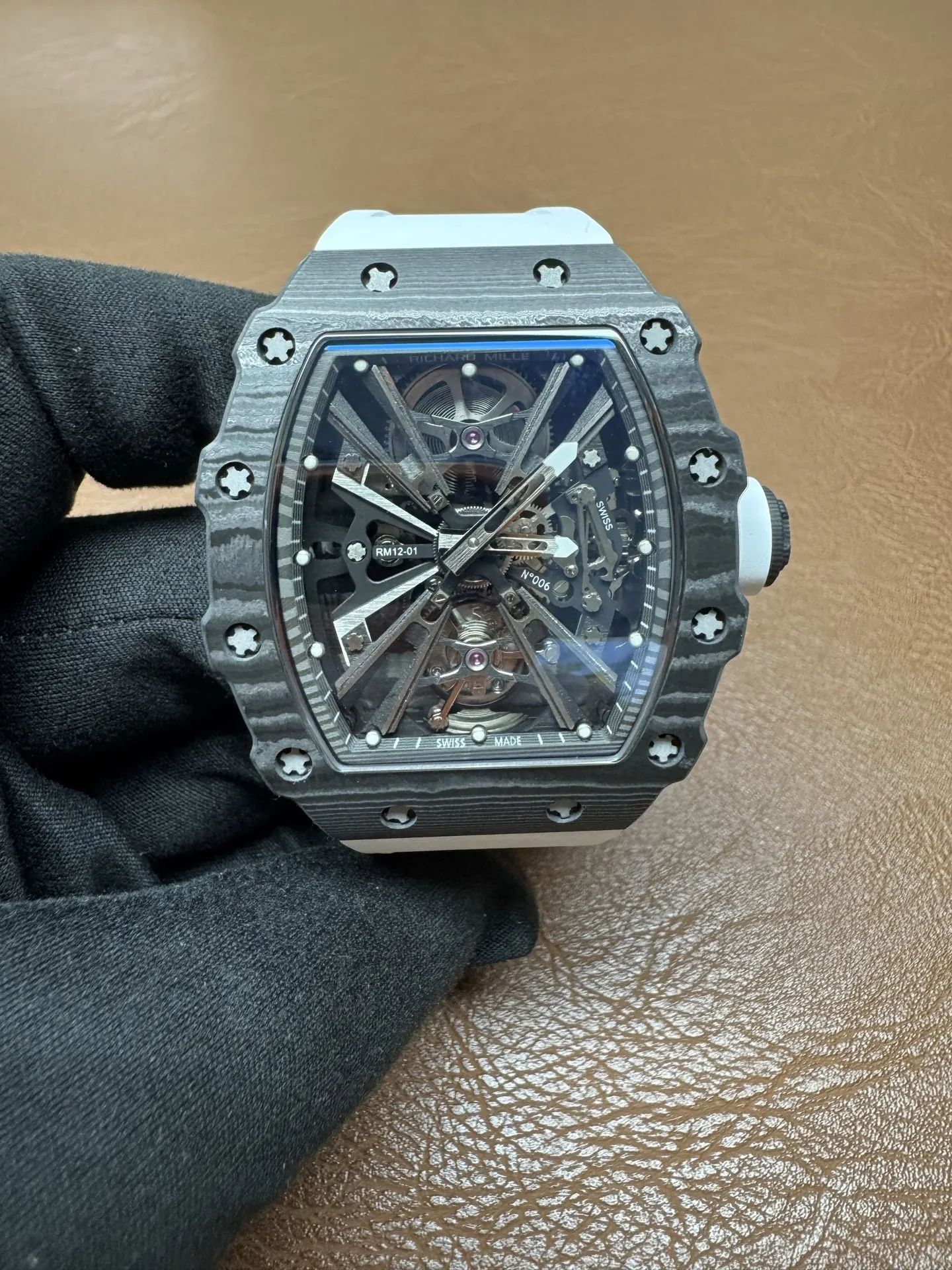 Replica Richard Mille RM 12-01 Black NTPT Carbon Fiber Tourbillon Watch - Front View