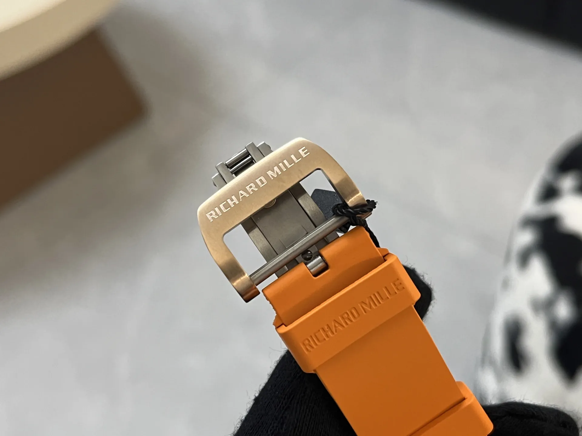 Richard Mille RM 052 Upgraded Tourbillon Movement Skull Rose Gold Super Clone - Orange Rubber Strap - Buckle