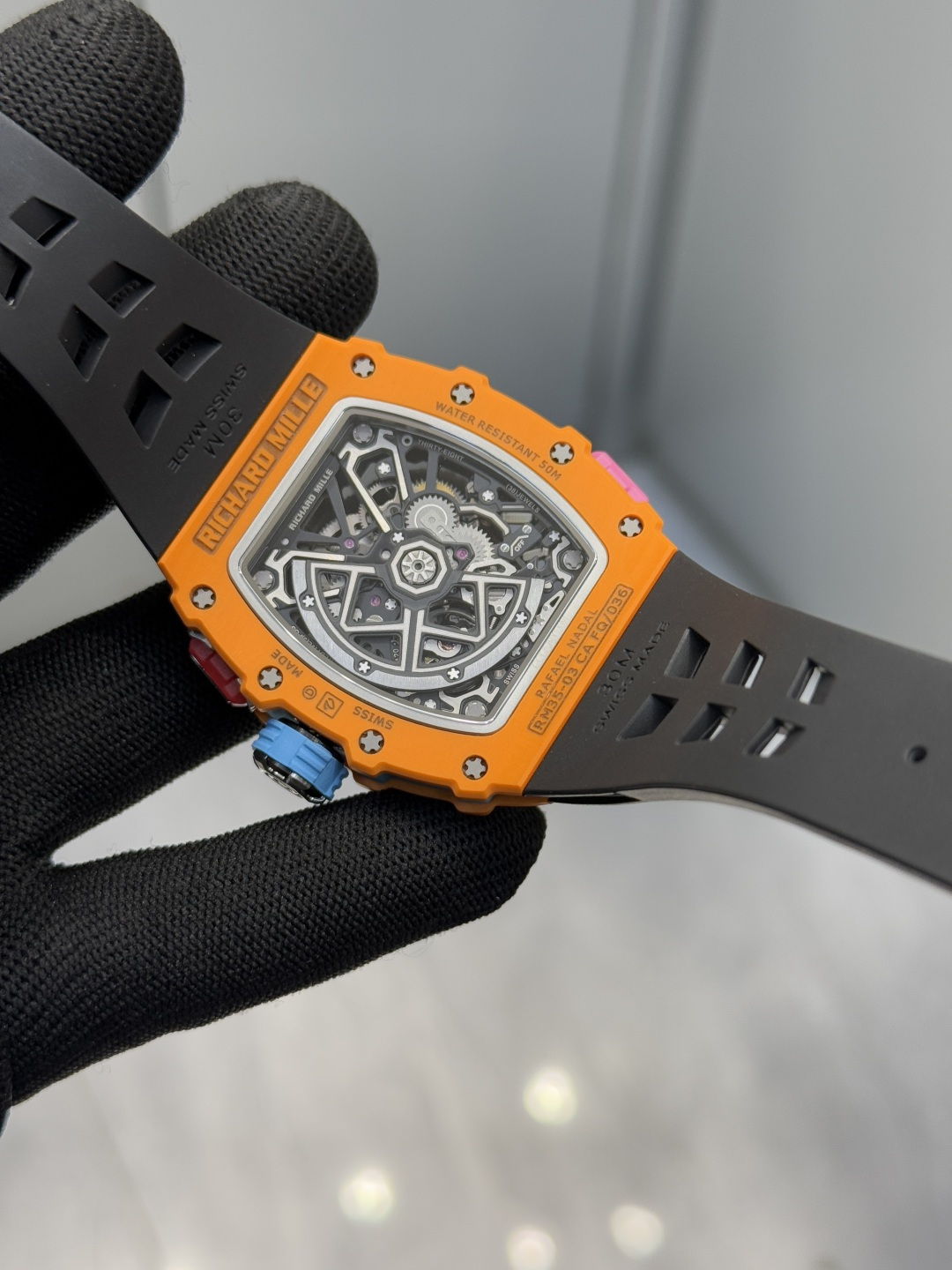 Super Clone Richard Mille RM 35-03 Orange NTPT Carbon Fiber Replica Watch - New Arrivals - Back View