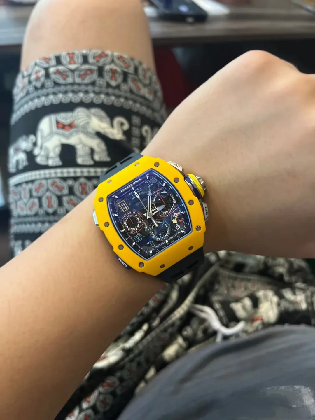 Replica Richard Mille RM 65-01 McLaren W1 Yellow Automatic Skeleton Watch - On the Wrist