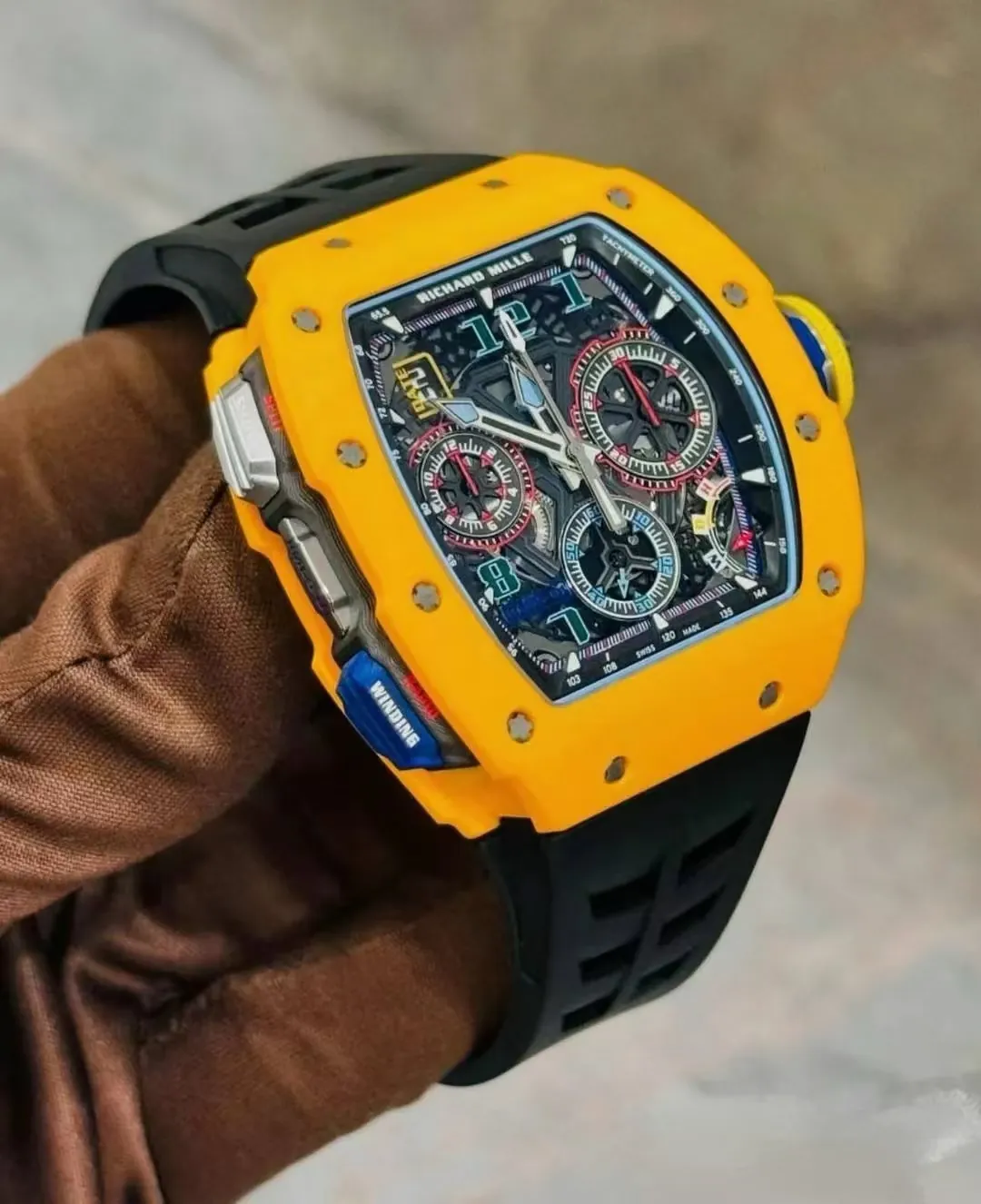 Replica Richard Mille RM 65-01 McLaren W1 Yellow Automatic Skeleton Watch - Right Side