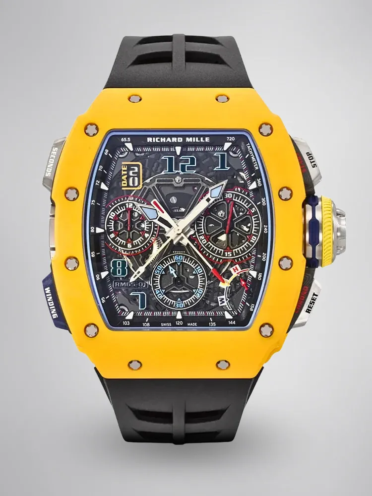 Replica Richard Mille RM 65-01 McLaren W1 Yellow Automatic Skeleton Watch - Main Image