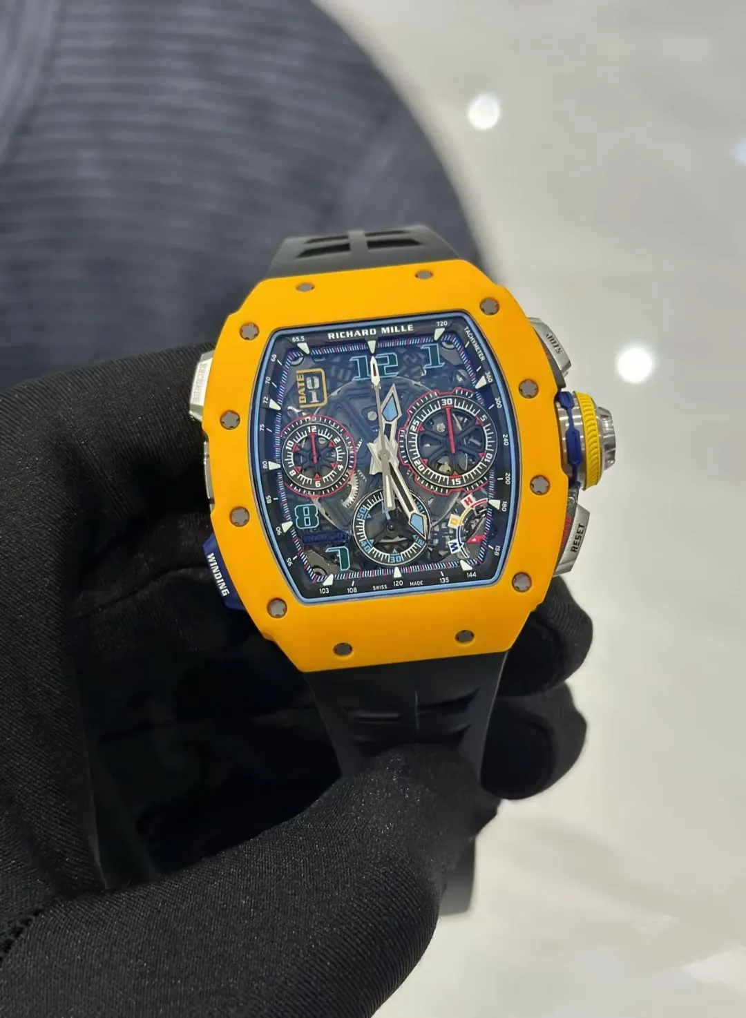 Replica Richard Mille RM 65-01 McLaren W1 Yellow Automatic Skeleton Watch - Dial Detail 3