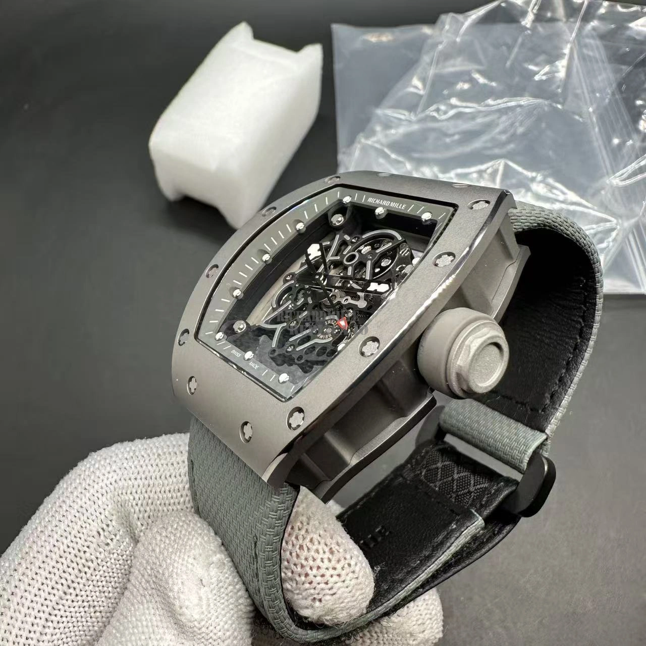 Richard Mille RM055 Bubba Watson Super Clone Titanium Skeleton Dial Gray Nylon Strap BBR Factory - Dial Detail 3