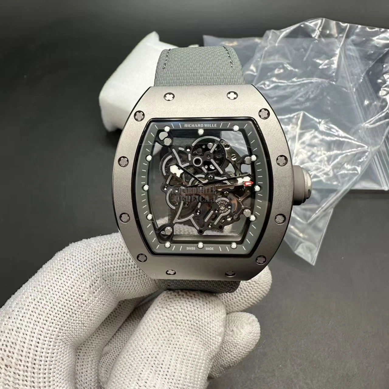 Richard Mille RM055 Bubba Watson Super Clone Titanium Skeleton Dial Gray Nylon Strap BBR Factory - Dial Detail 1