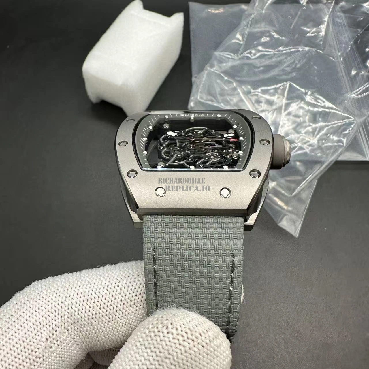 Richard Mille RM055 Bubba Watson Super Clone Titanium Skeleton Dial Gray Nylon Strap BBR Factory - Strap Detail 3