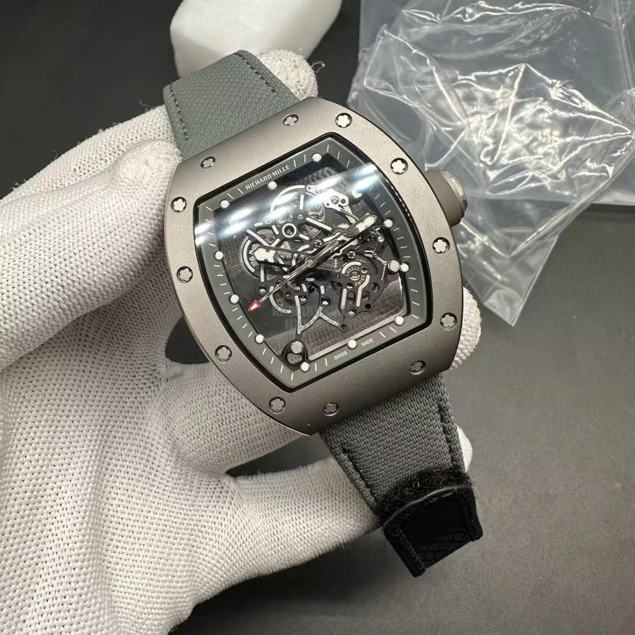 Richard Mille RM055 Bubba Watson Super Clone Titanium Skeleton Dial Gray Nylon Strap BBR Factory - Dial Detail 2