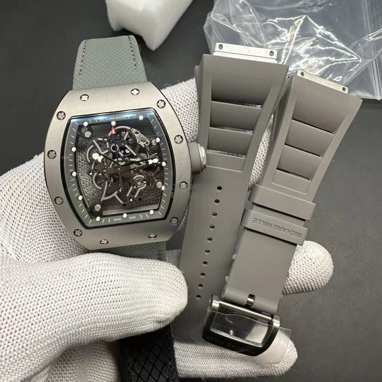 Richard Mille RM055 Bubba Watson Super Clone Titanium Skeleton Dial Gray Nylon Strap BBR Factory - Strap Detail 4