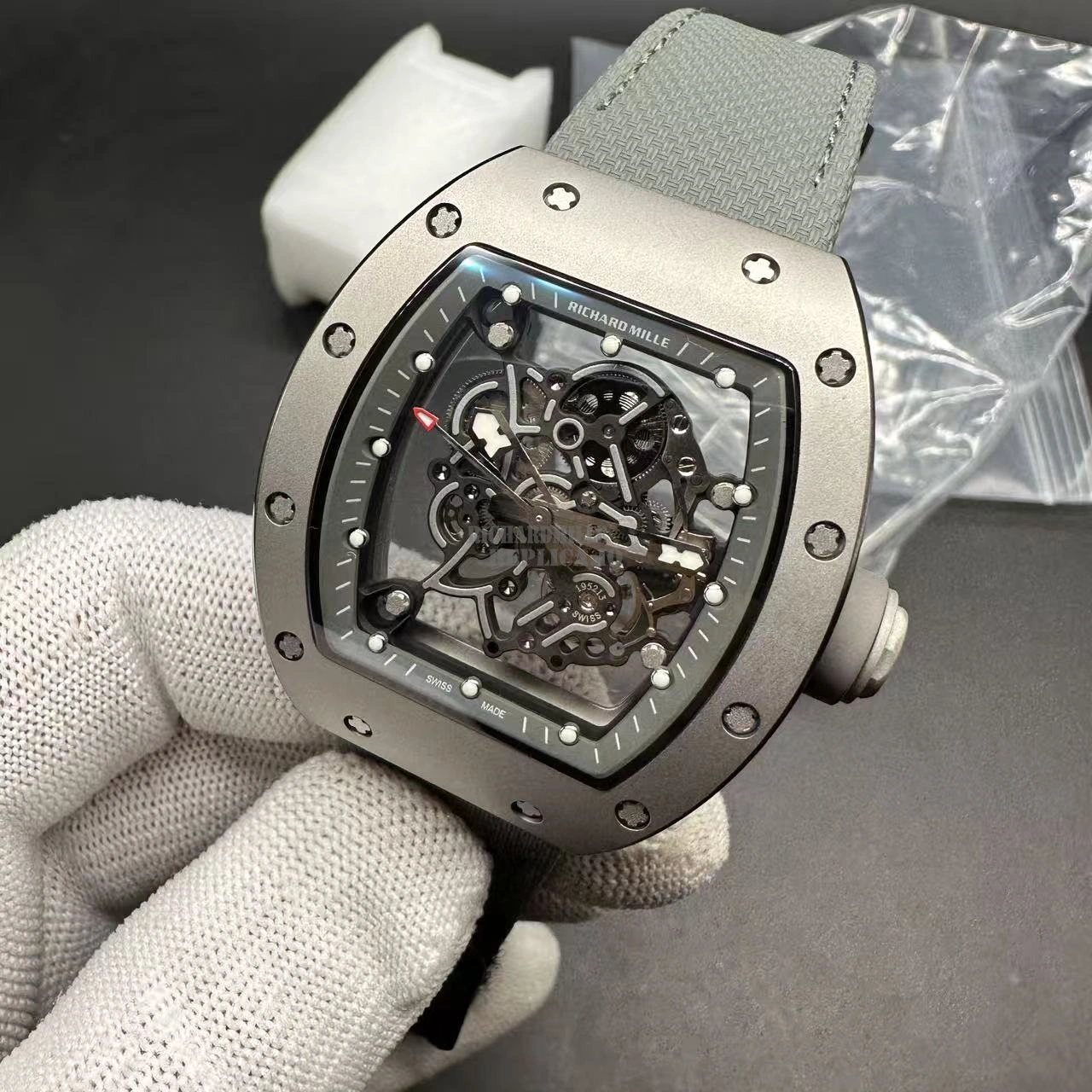 Richard Mille RM055 Bubba Watson Super Clone Titanium Skeleton Dial Gray Nylon Strap BBR Factory - Front View