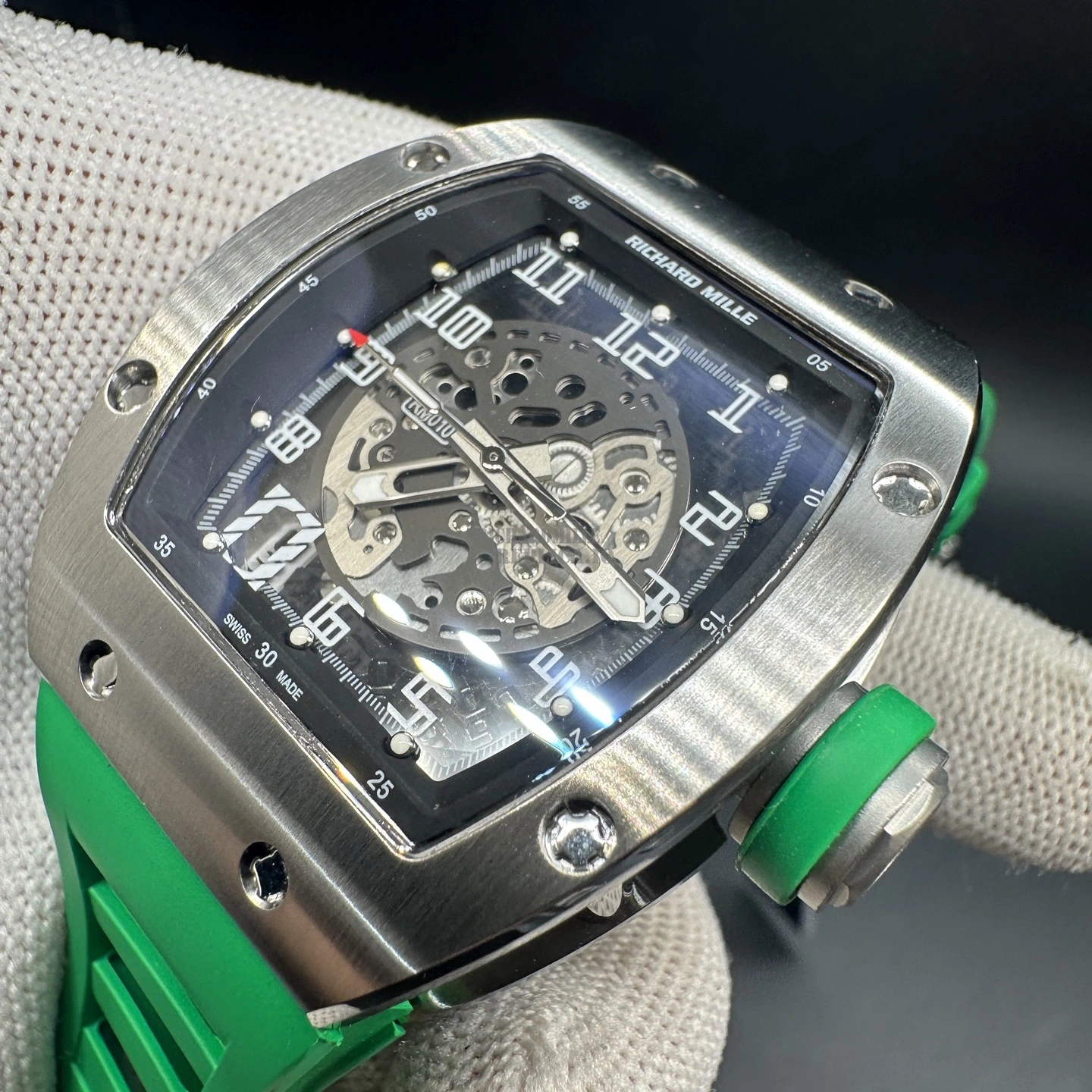 Replica Richard Mille RM 010 Skeleton Green Rubber Strap Titanium 40mm - Dial Detail 3