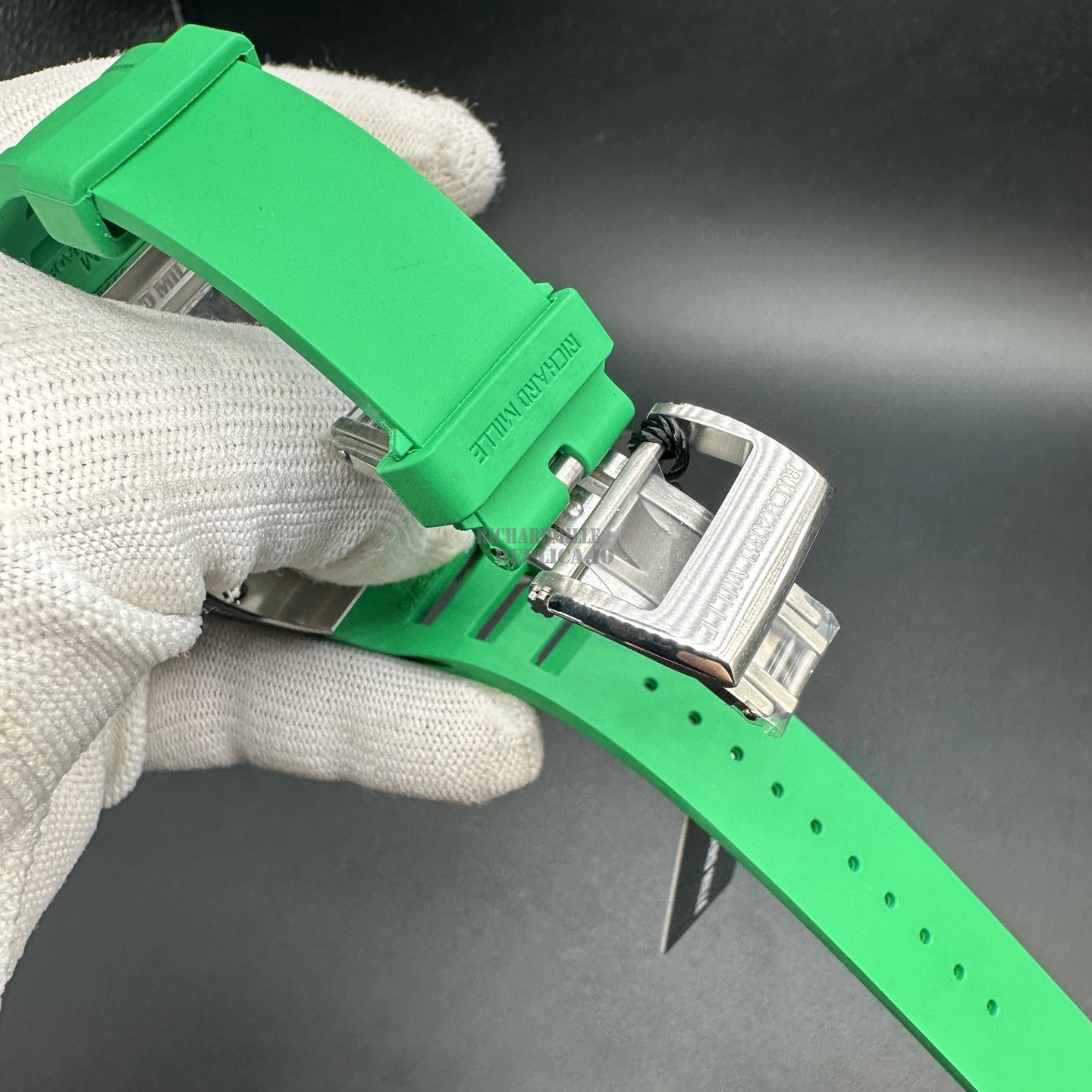 Replica Richard Mille RM 010 Skeleton Green Rubber Strap Titanium 40mm - Strap