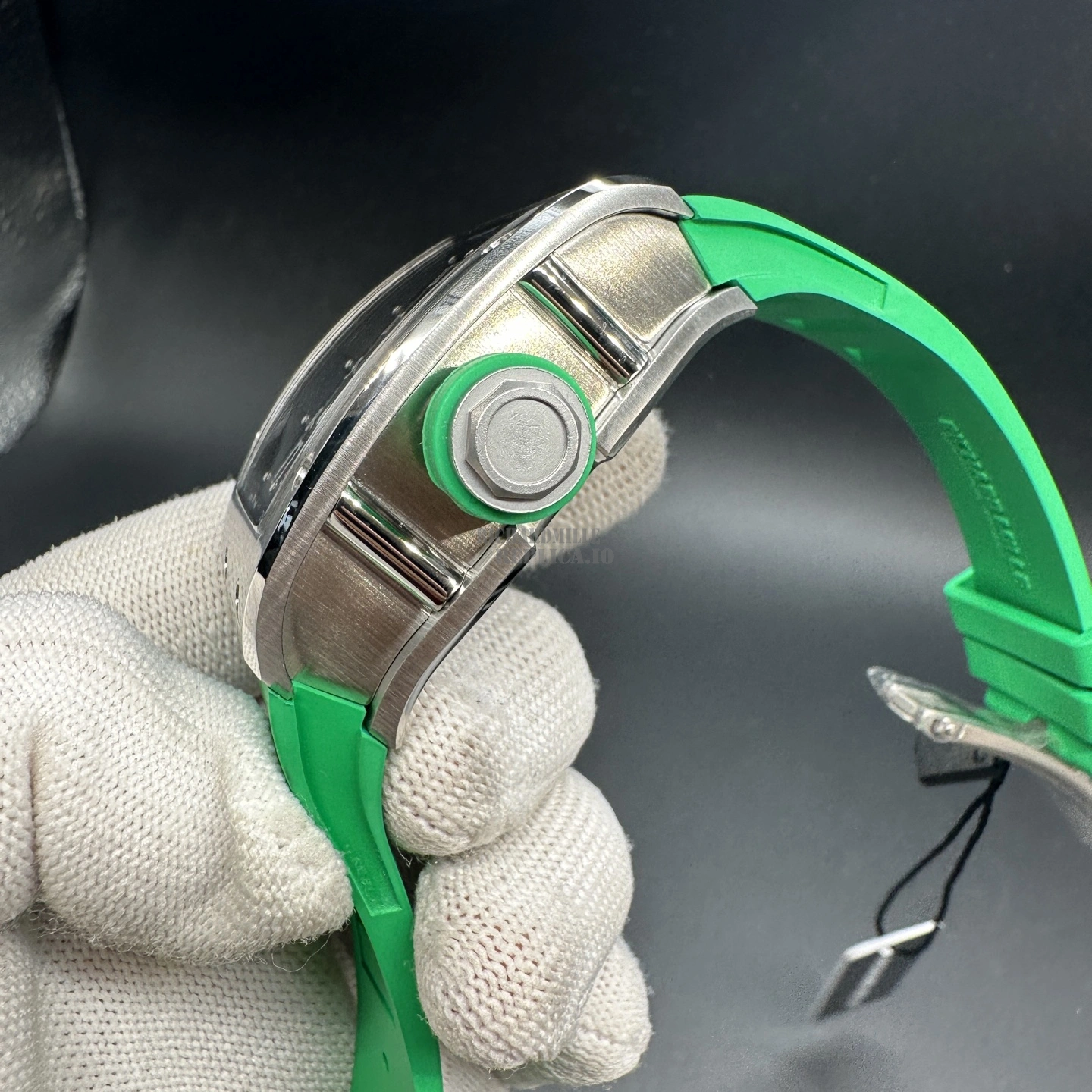 Replica Richard Mille RM 010 Skeleton Green Rubber Strap Titanium 40mm - Right Side