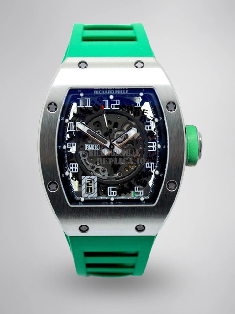 Replica Richard Mille RM 010 Skeleton Green Rubber Strap Titanium 40mm - Main Image