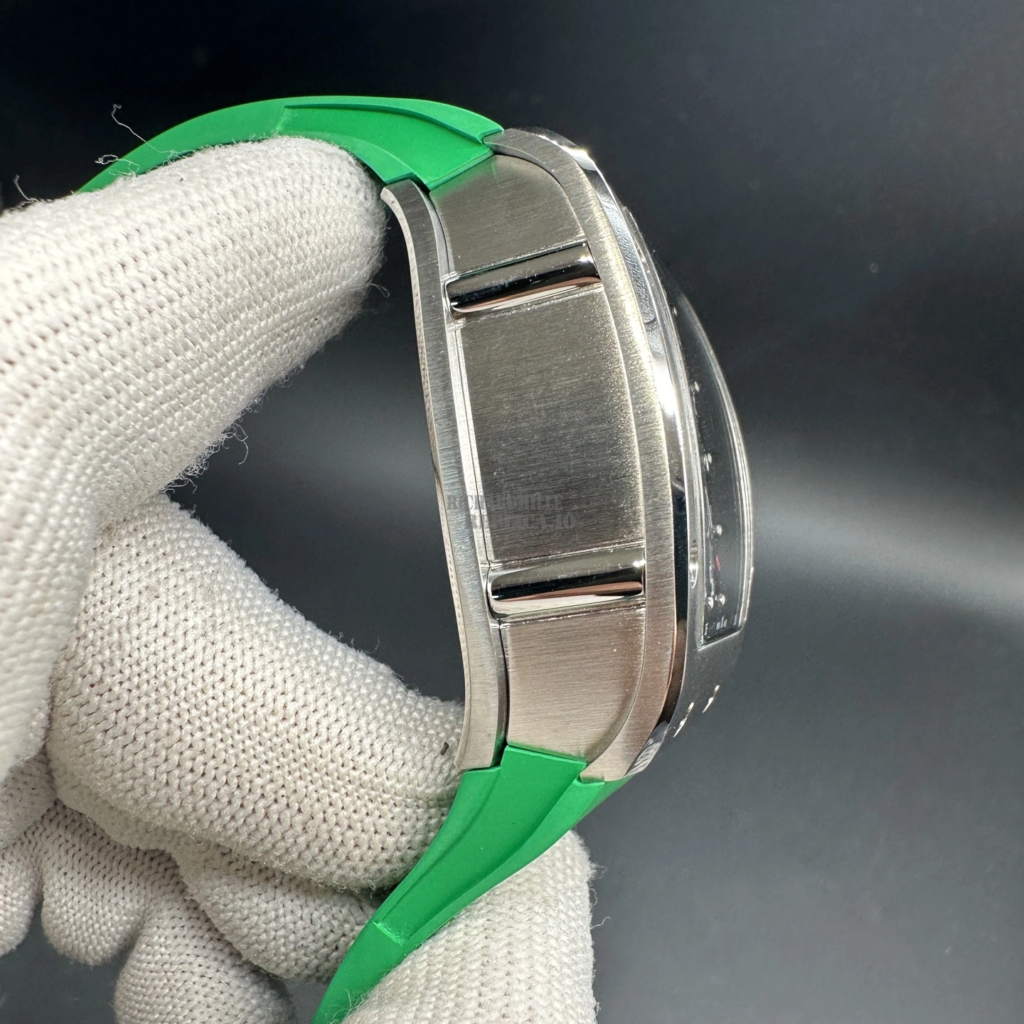 Replica Richard Mille RM 010 Skeleton Green Rubber Strap Titanium 40mm - Left Side