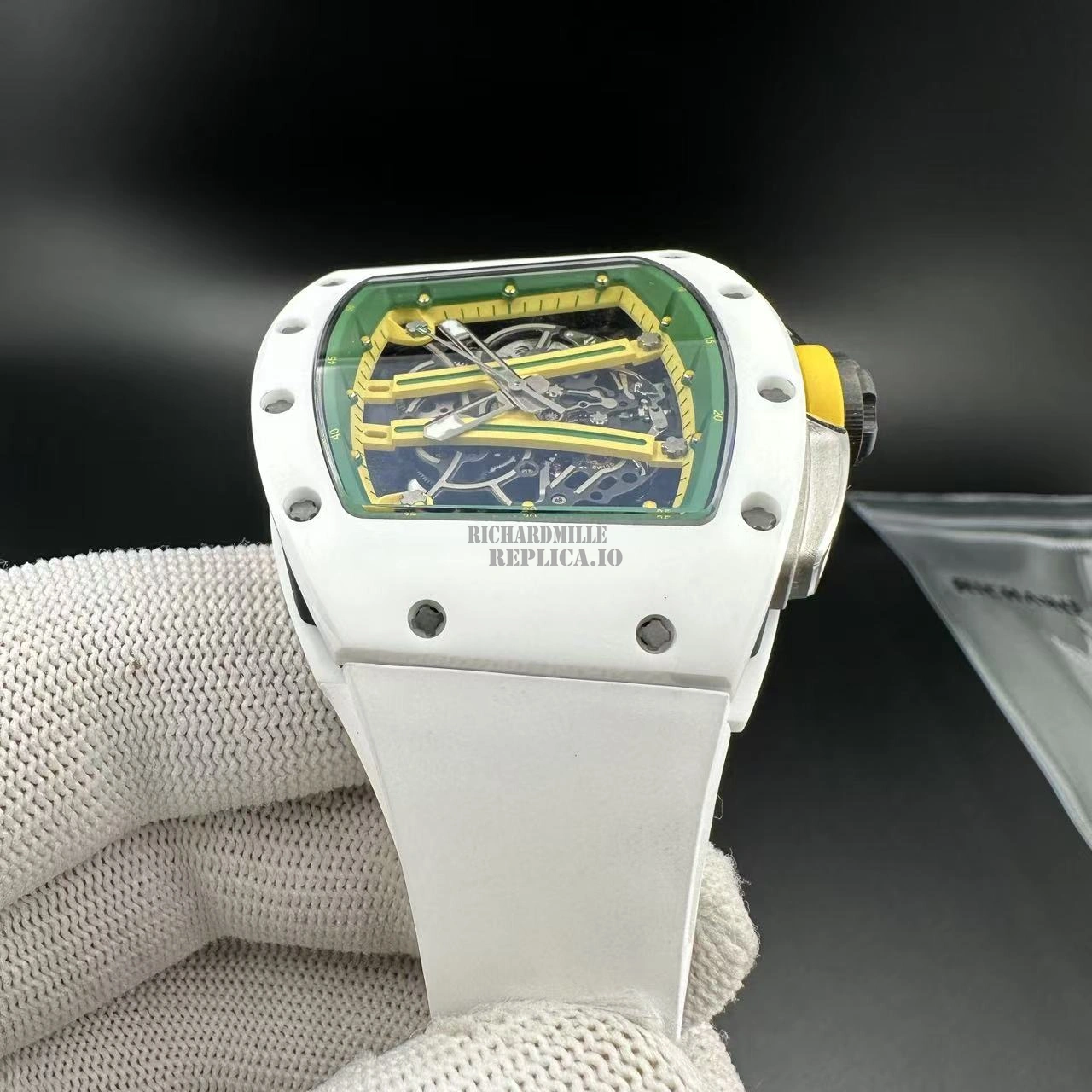 Replica Richard Mille RM 61-01 White Ceramic Skeleton Dial 50mm White Rubber Strap -Dial Detail 2
