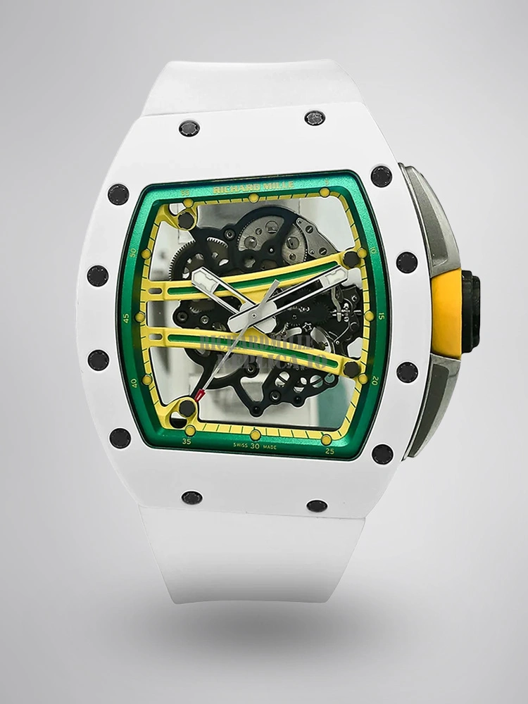 Replica Richard Mille RM 61-01 White Ceramic Skeleton Dial 50mm White Rubber Strap -Main Image