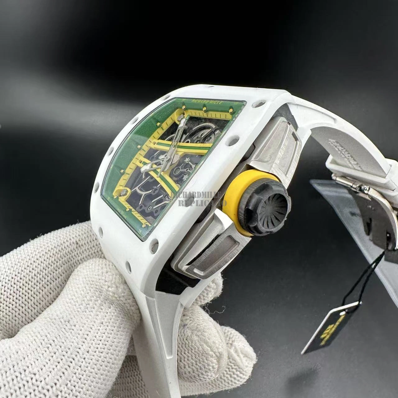 Replica Richard Mille RM 61-01 White Ceramic Skeleton Dial 50mm White Rubber Strap -Side View