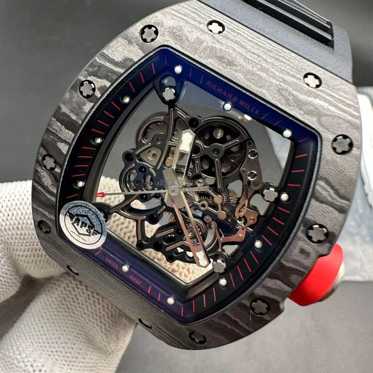 Super Clone Richard Mille RM 055 Bubba Watson Black Carbon Skeleton APS Factory - Dial detail 3