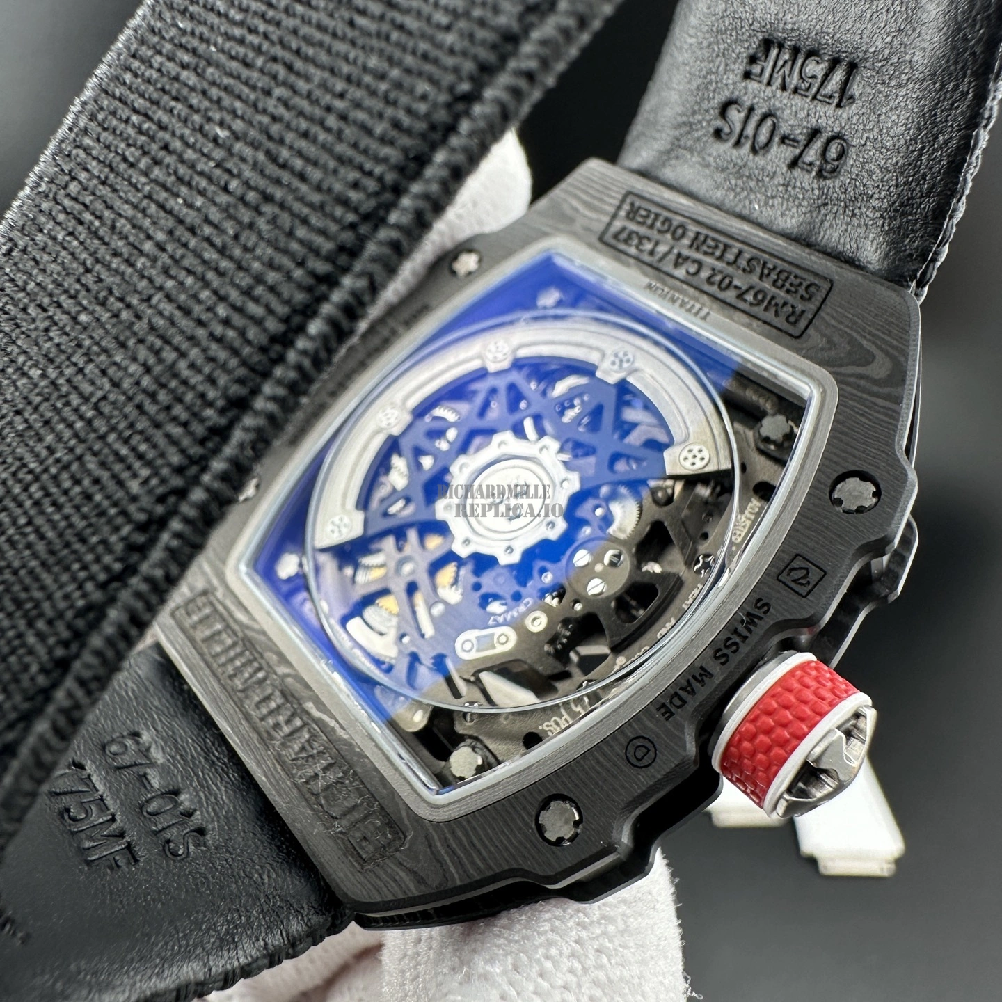 Richard Mille RM67-02 V3 Super Clone Sebastien Ogier Ultra Thin Black Carbon Replica Watch - Back view　detail