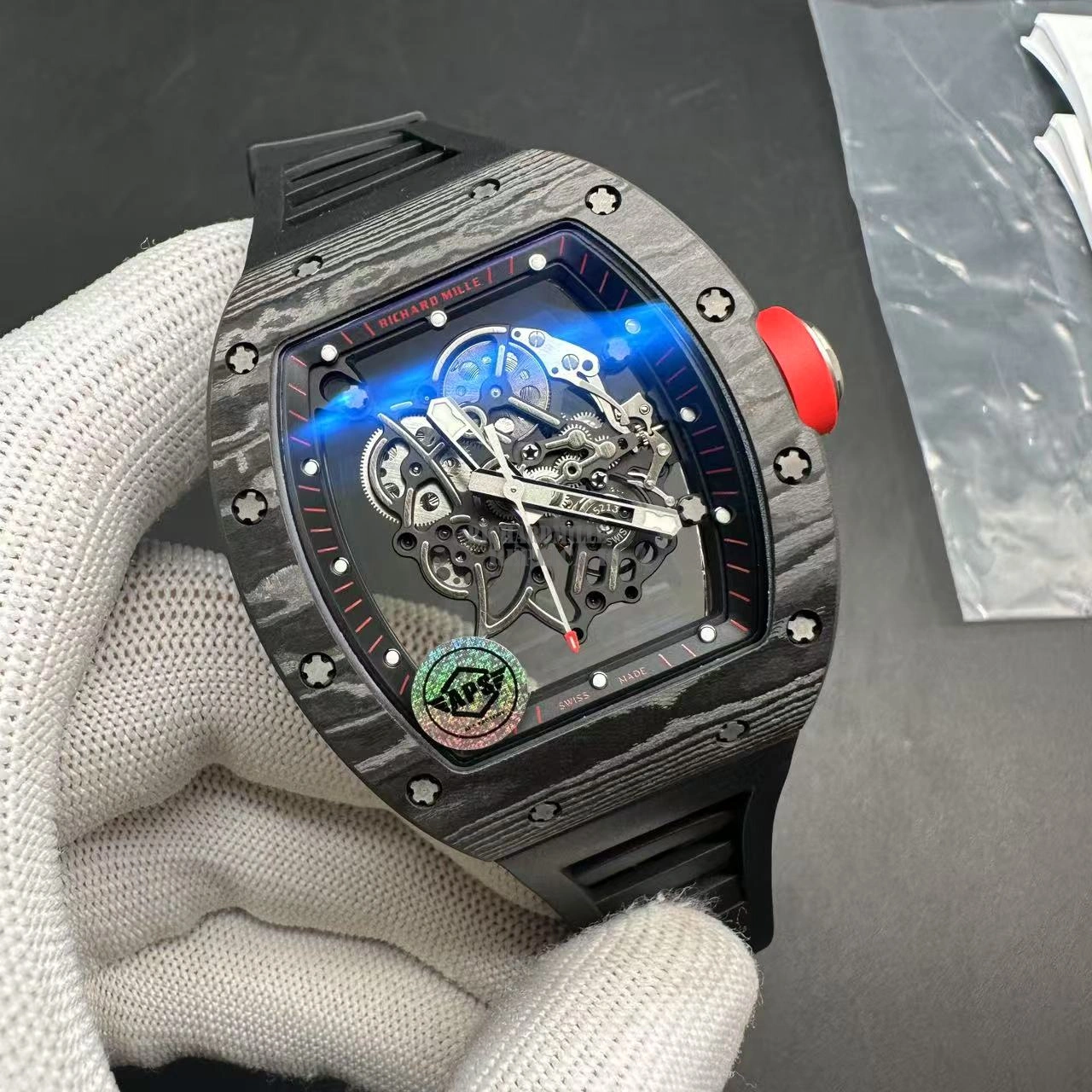 Super Clone Richard Mille RM 055 Bubba Watson Black Carbon Skeleton APS Factory - Dial detail 1