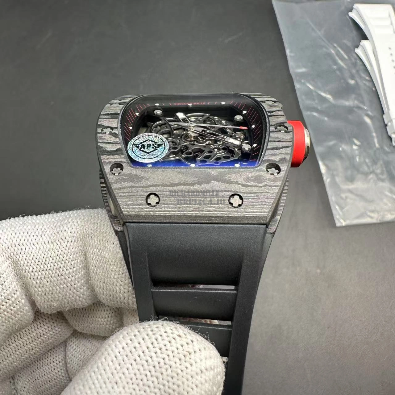 Super Clone Richard Mille RM 055 Bubba Watson Black Carbon Skeleton APS Factory - Strap
