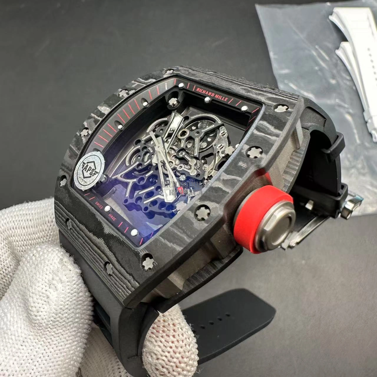 Super Clone Richard Mille RM 055 Bubba Watson Black Carbon Skeleton APS Factory - Dial detail 2