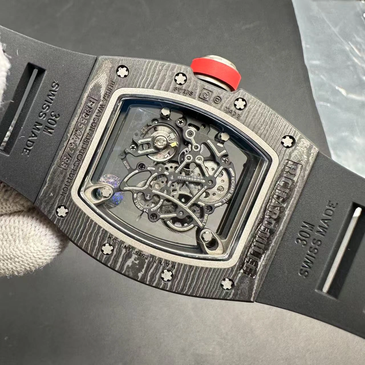 Super Clone Richard Mille RM 055 Bubba Watson Black Carbon Skeleton APS Factory - Back view