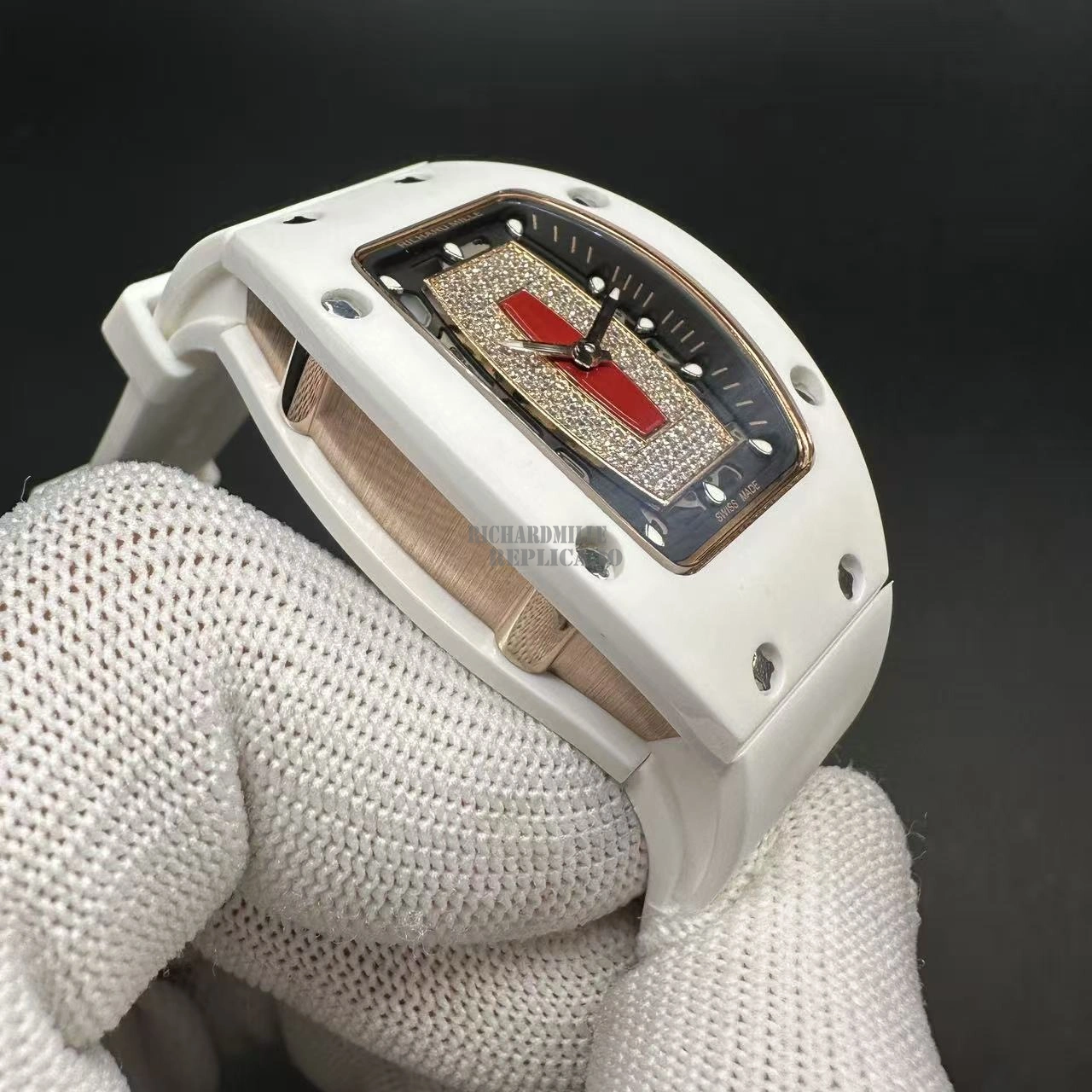 Replica Richard Mille RM 07-01 White Ceramic Diamond Pavé Red Lips Women's Automatic - Left Side