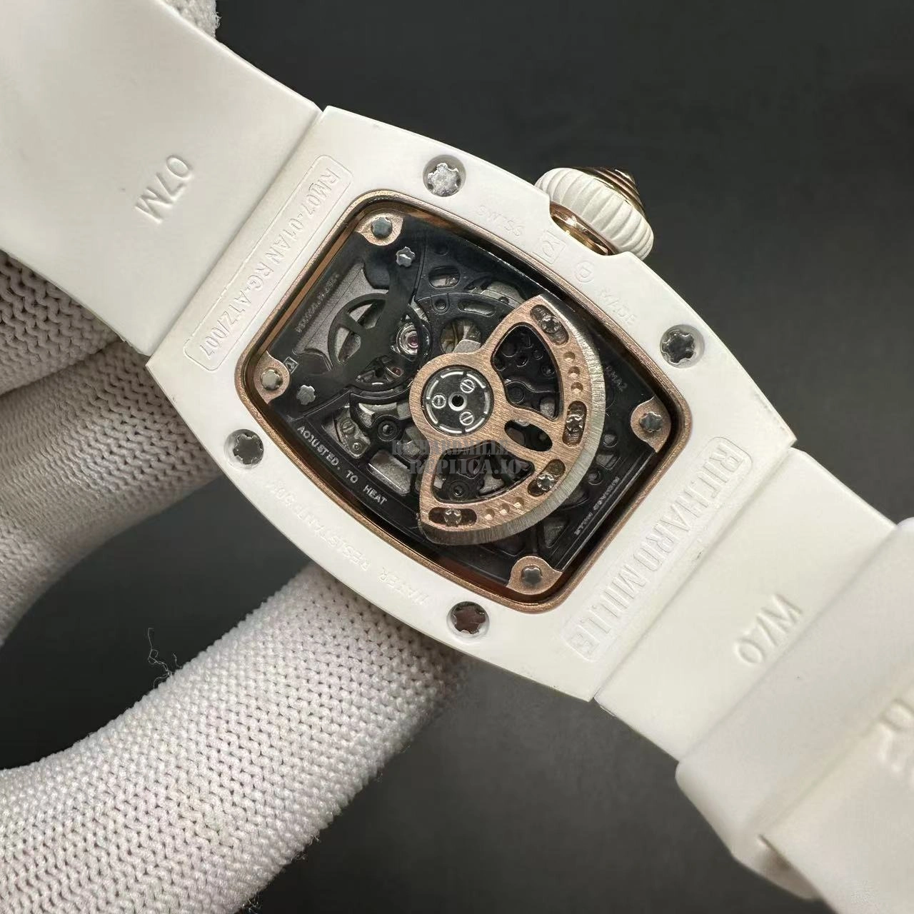 Replica Richard Mille RM 07-01 White Ceramic Diamond Pavé Red Lips Women's Automatic - Back View