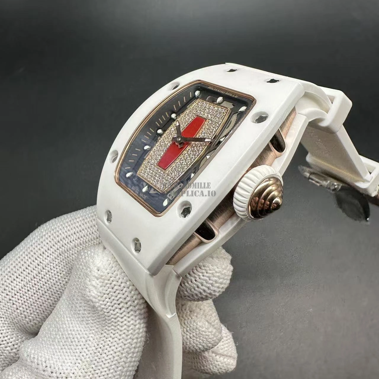 Replica Richard Mille RM 07-01 White Ceramic Diamond Pavé Red Lips Women's Automatic - Side View