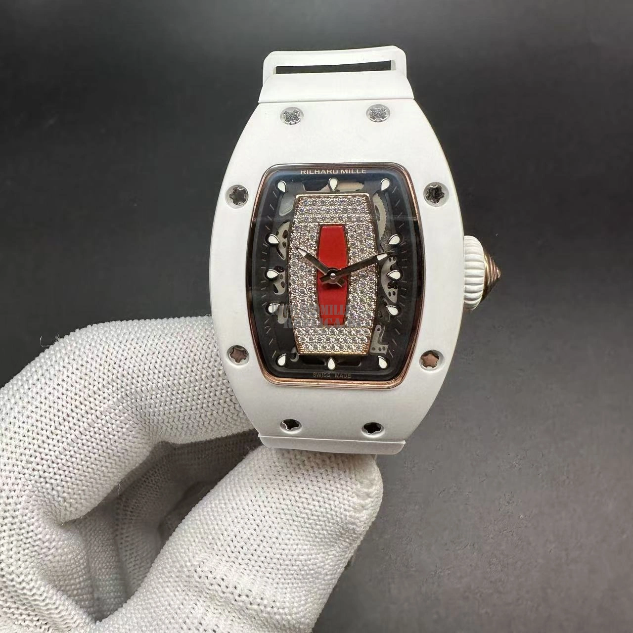 Replica Richard Mille RM 07-01 White Ceramic Diamond Pavé Red Lips Women's Automatic - Front View