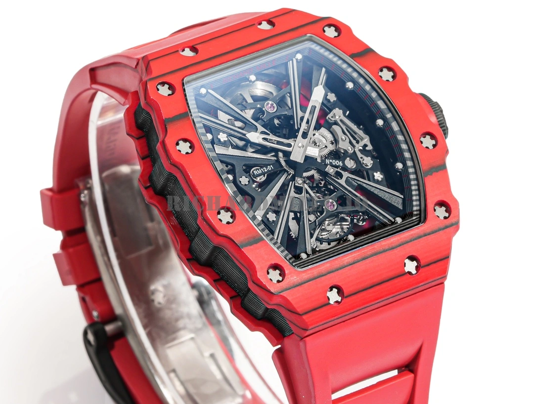 Richard Mille RM 12-01 V3 Super Clone Carbon Fiber Red Quartz Tourbillon Replica Watch - Side View