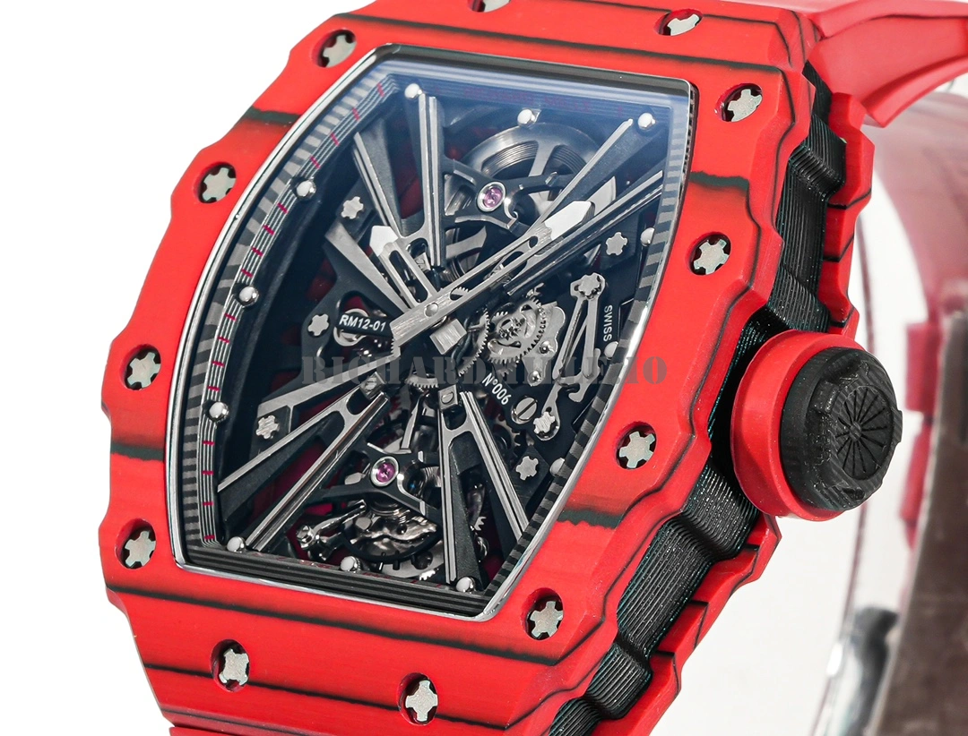 Richard Mille RM 12-01 V3 Super Clone Carbon Fiber Red Quartz Tourbillon Replica Watch - Dial Detail 1
