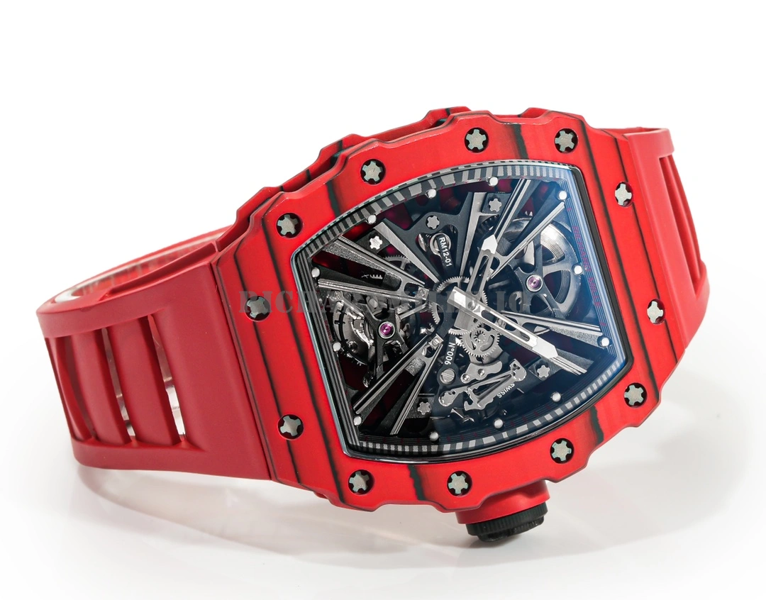 Richard Mille RM 12-01 V3 Super Clone Carbon Fiber Red Quartz Tourbillon Replica Watch - Dial Detail 3