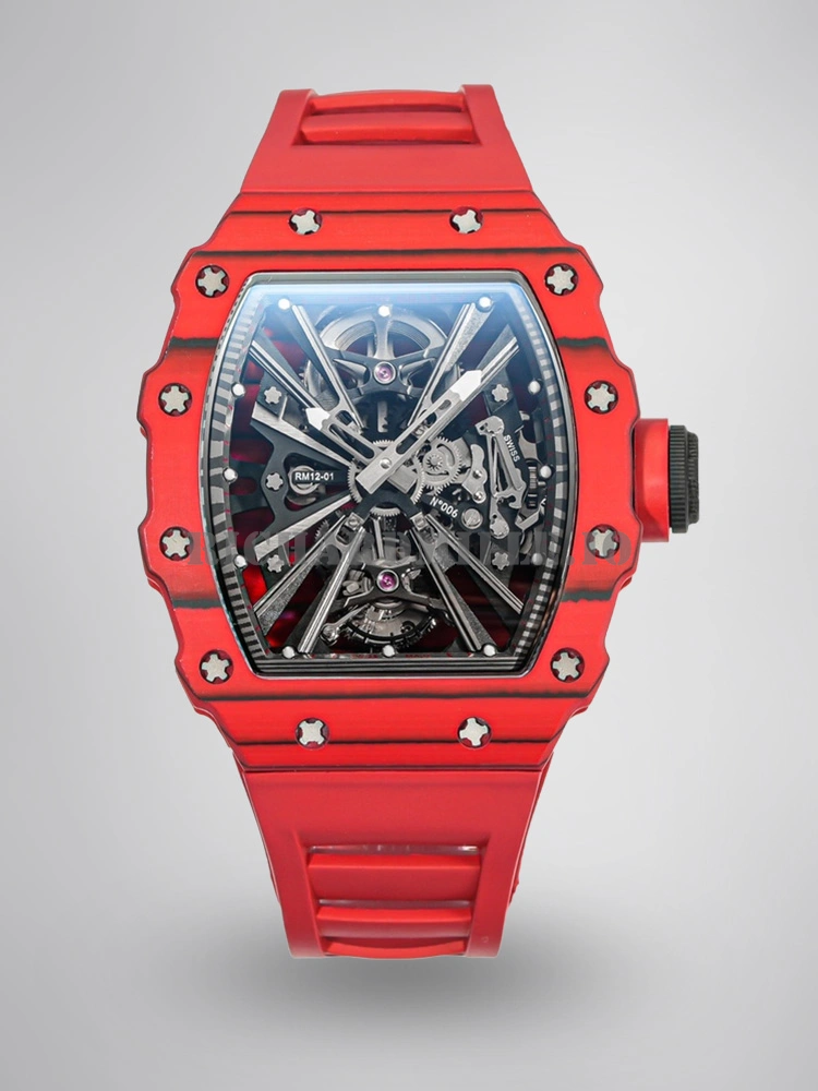 Richard Mille RM 12-01 V3 Super Clone Carbon Fiber Red Quartz Tourbillon Replica Watch - Main Image