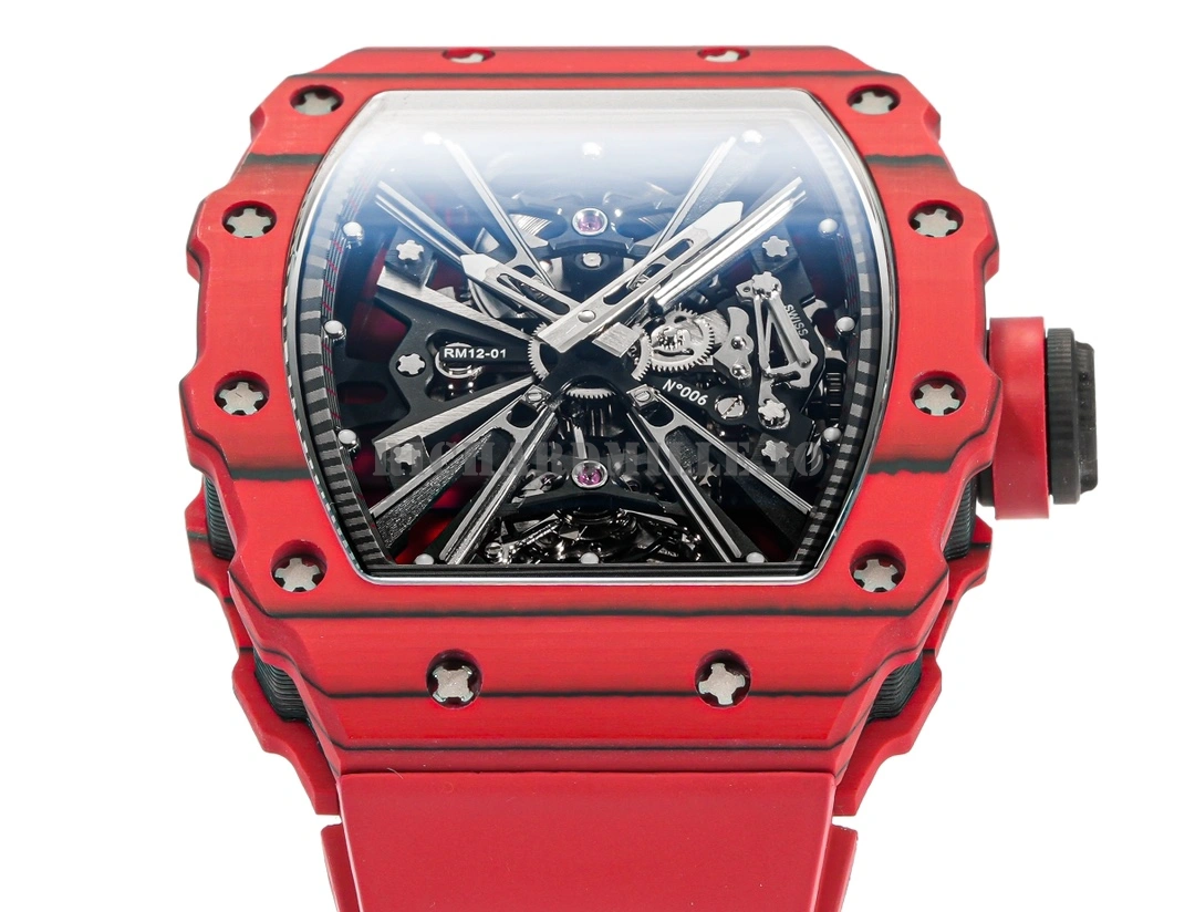 Richard Mille RM 12-01 V3 Super Clone Carbon Fiber Red Quartz Tourbillon Replica Watch - Dial Detail 2