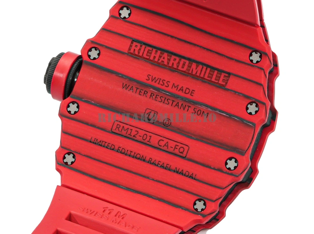 Richard Mille RM 12-01 V3 Super Clone Carbon Fiber Red Quartz Tourbillon Replica Watch - Back View