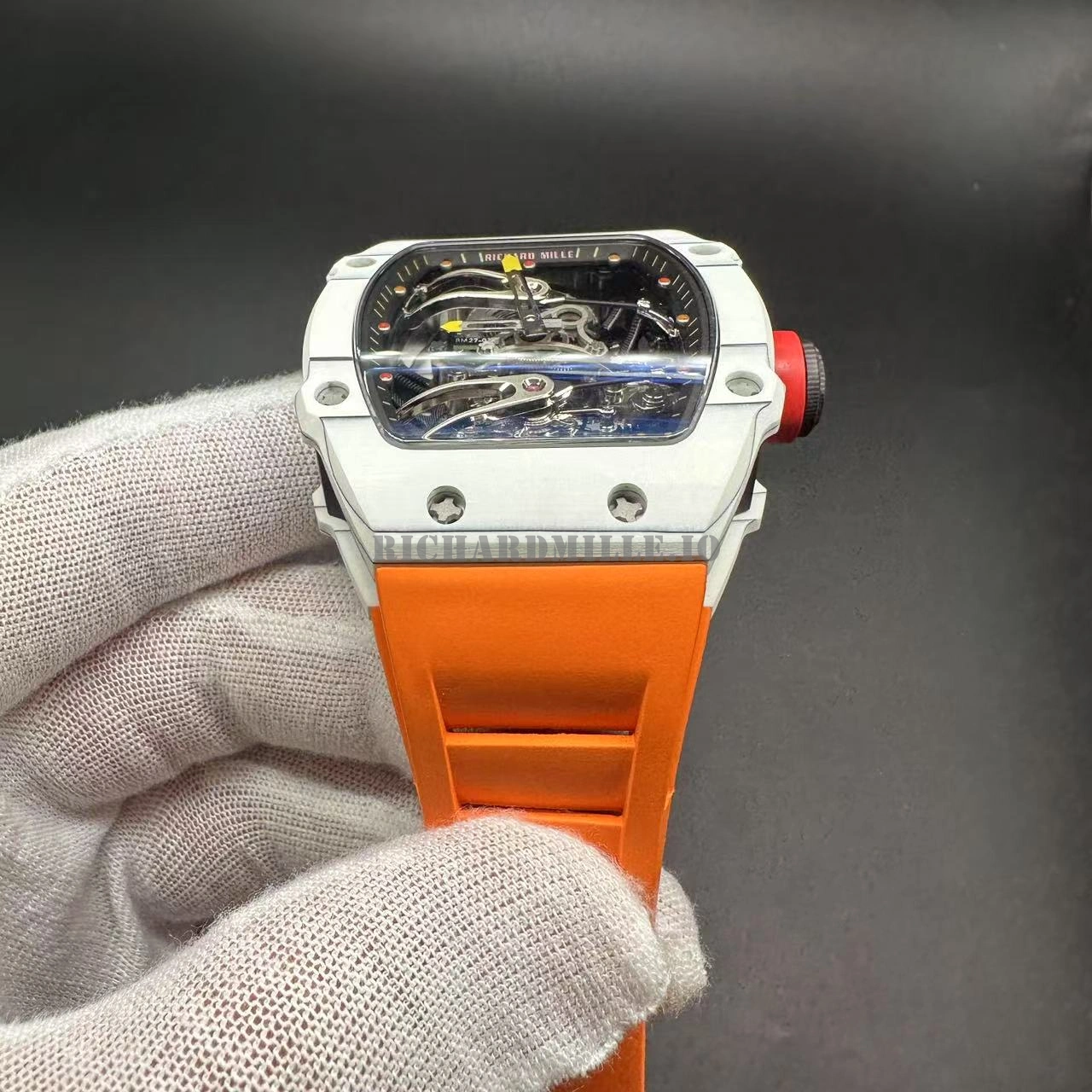 Richard Mille RM 27-02 Rafael Nadal Skeleton Replica Tourbillon Watch with White Quartz Fiber Carbon Case - Dial Detail 3
